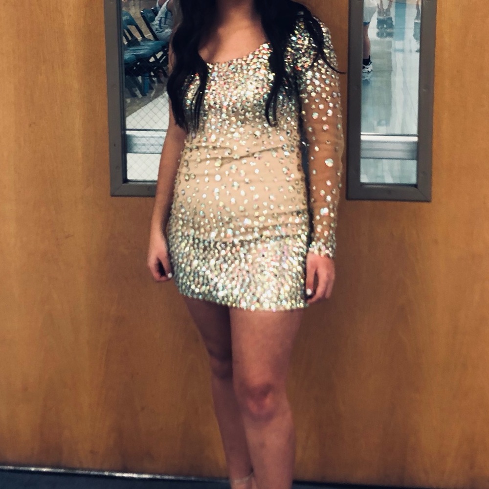 Formal/semi formal, one sleeve mini dress